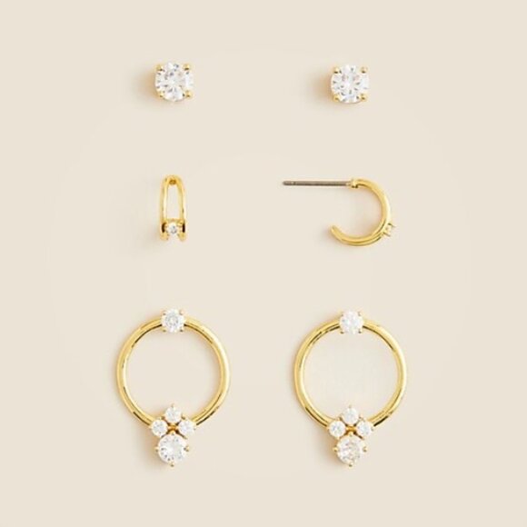 J.Crew Round Cubic Zirconia Earrings Set-of-Three - Picture 3 of 6